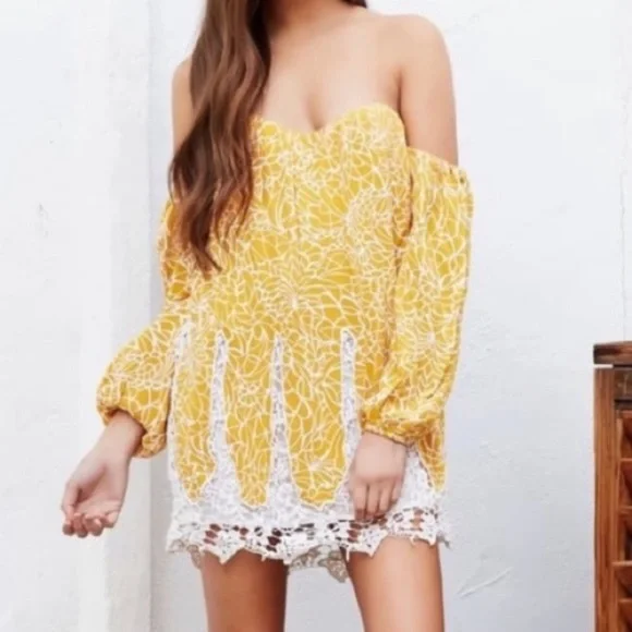 Lovers + Friends | Dresses | Nwt Lovers And Friends Mosaic Fairy Yellow And  White Printed Crochet Dress | Poshmark